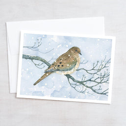 Mourning Dove Winter Card Christmas Holiday Bird in Snow Note Card