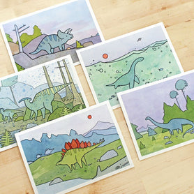 Dinosaur Illustration Card Set: 10 Blank Notecards