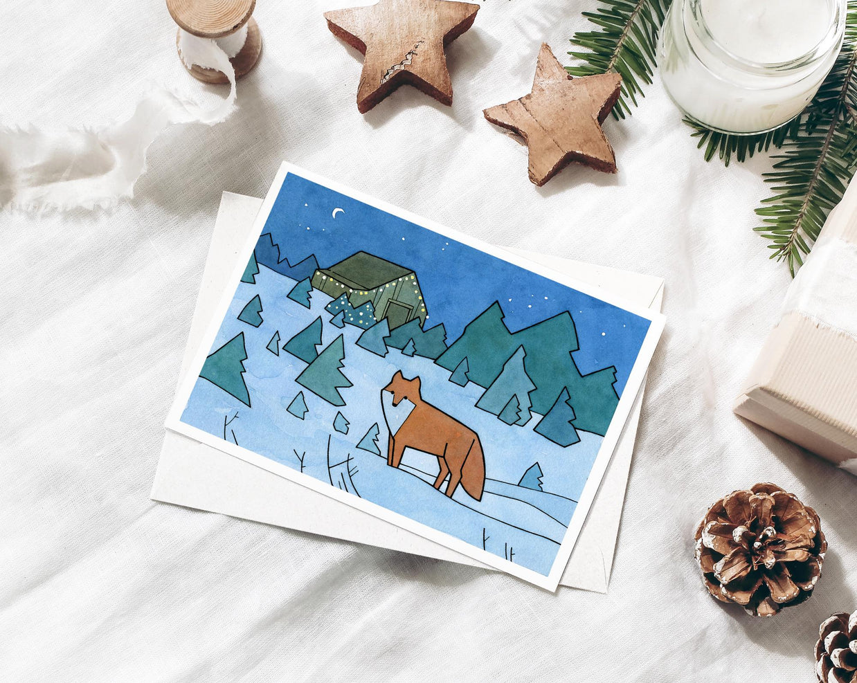 Red Fox Christmas Tree Farm Card Set