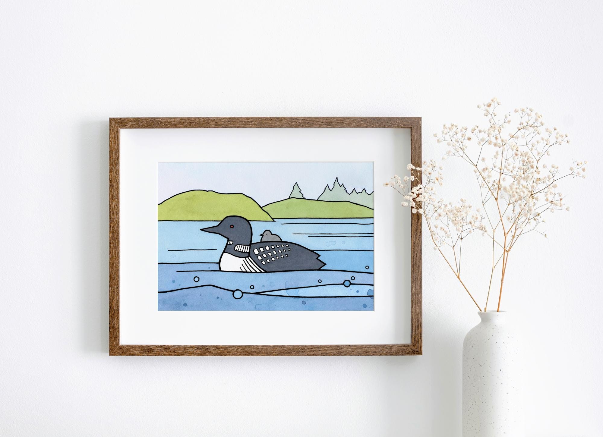 Loon and Baby Illustration Bird Art Print