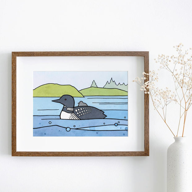 Loon and Baby Illustration Bird Art Print