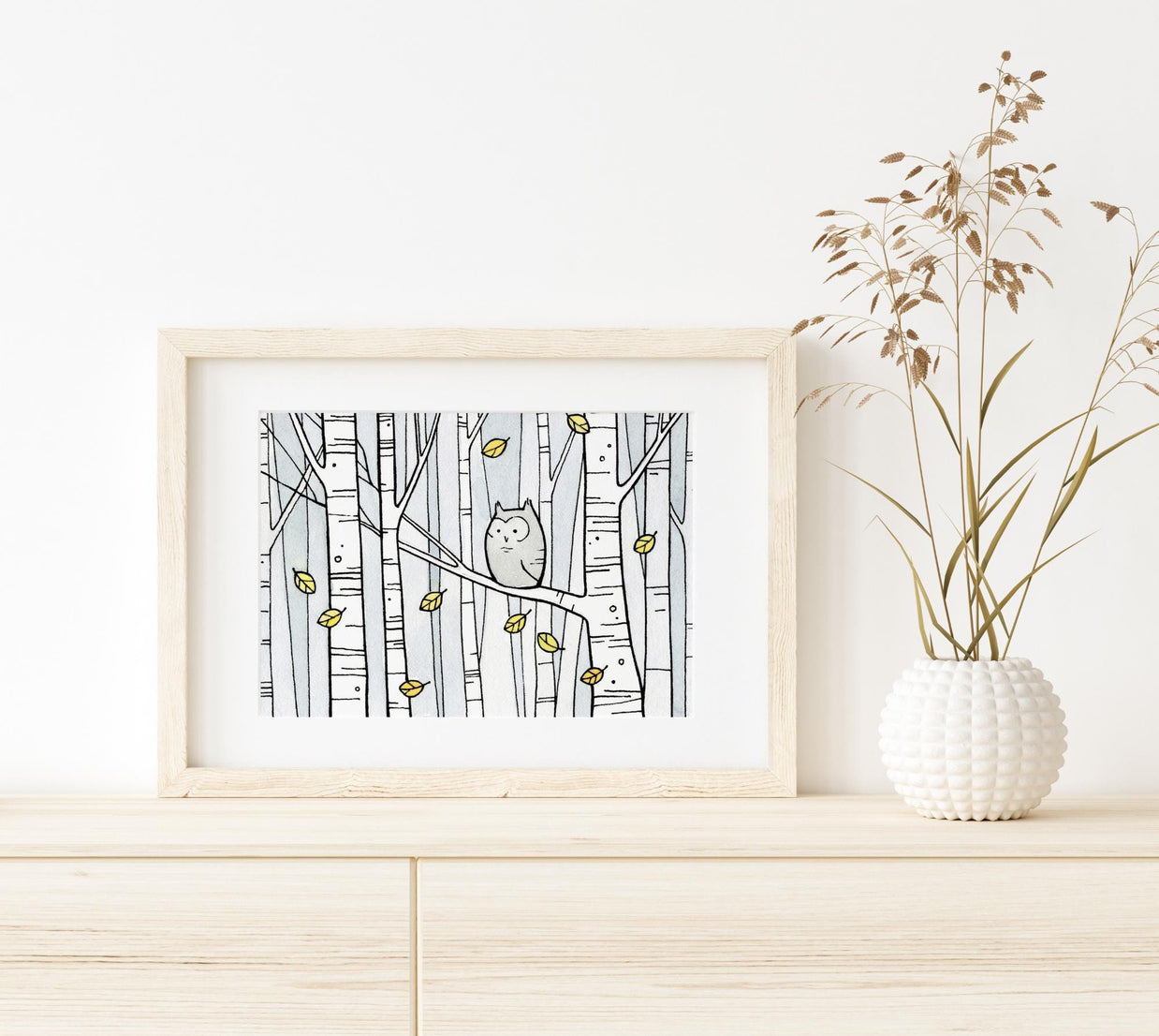 Screech Owl Birch Tree Print