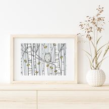 Screech Owl Birch Tree Print