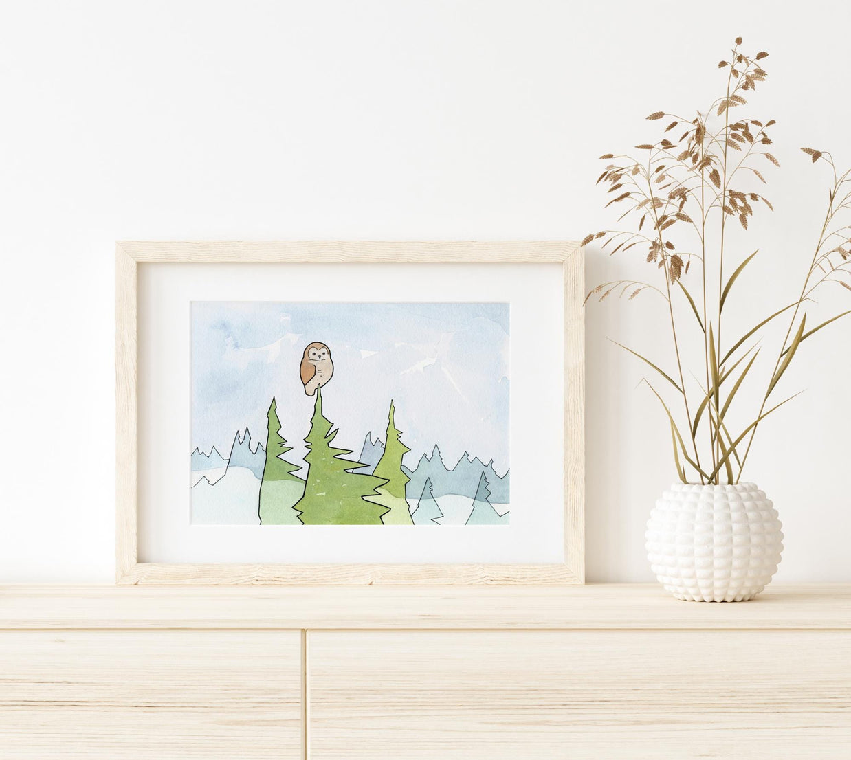 Owl, Pines & Fog Print