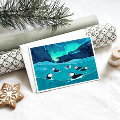 Puffins and Northern Lights Card