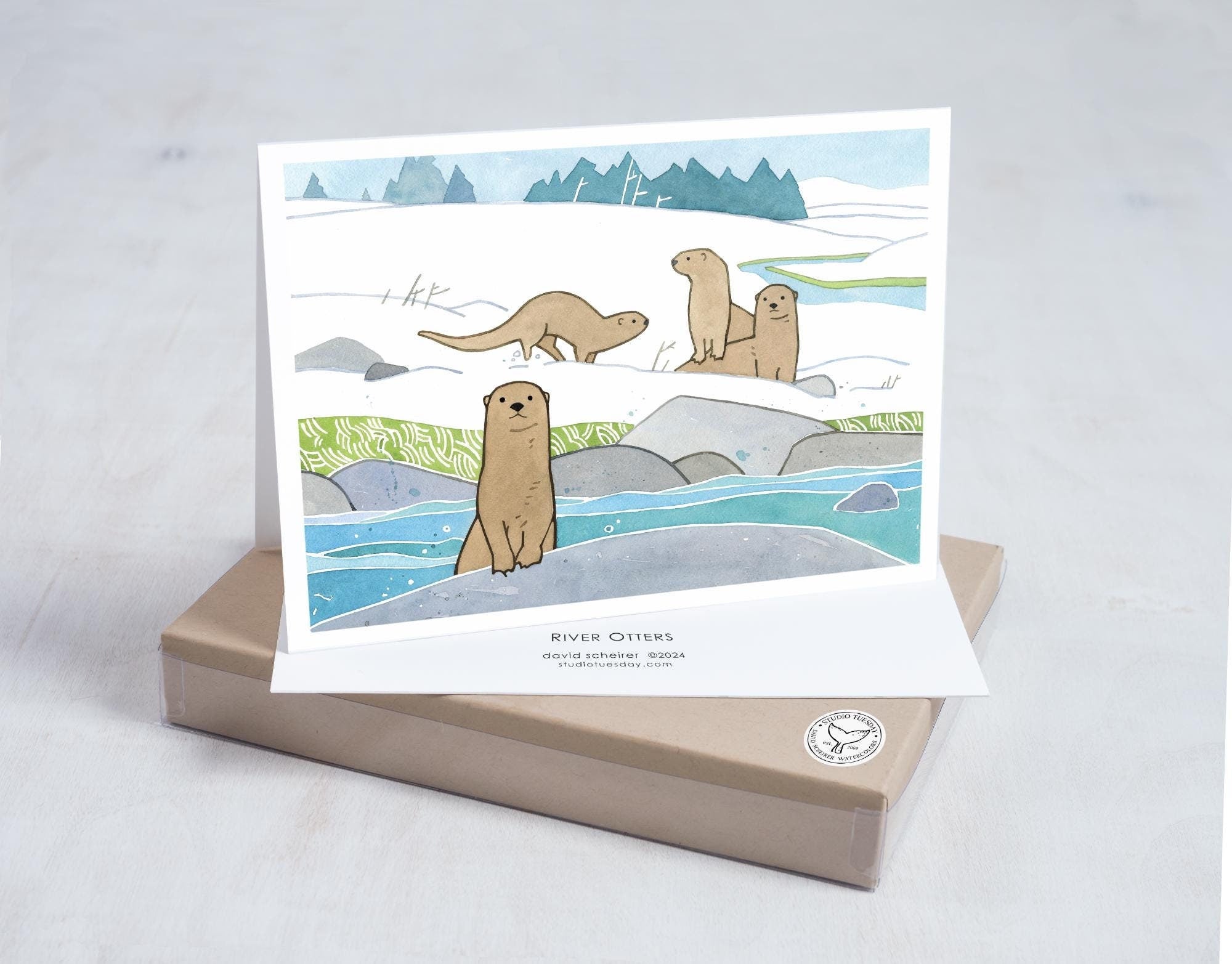River Otters Winter Card Set