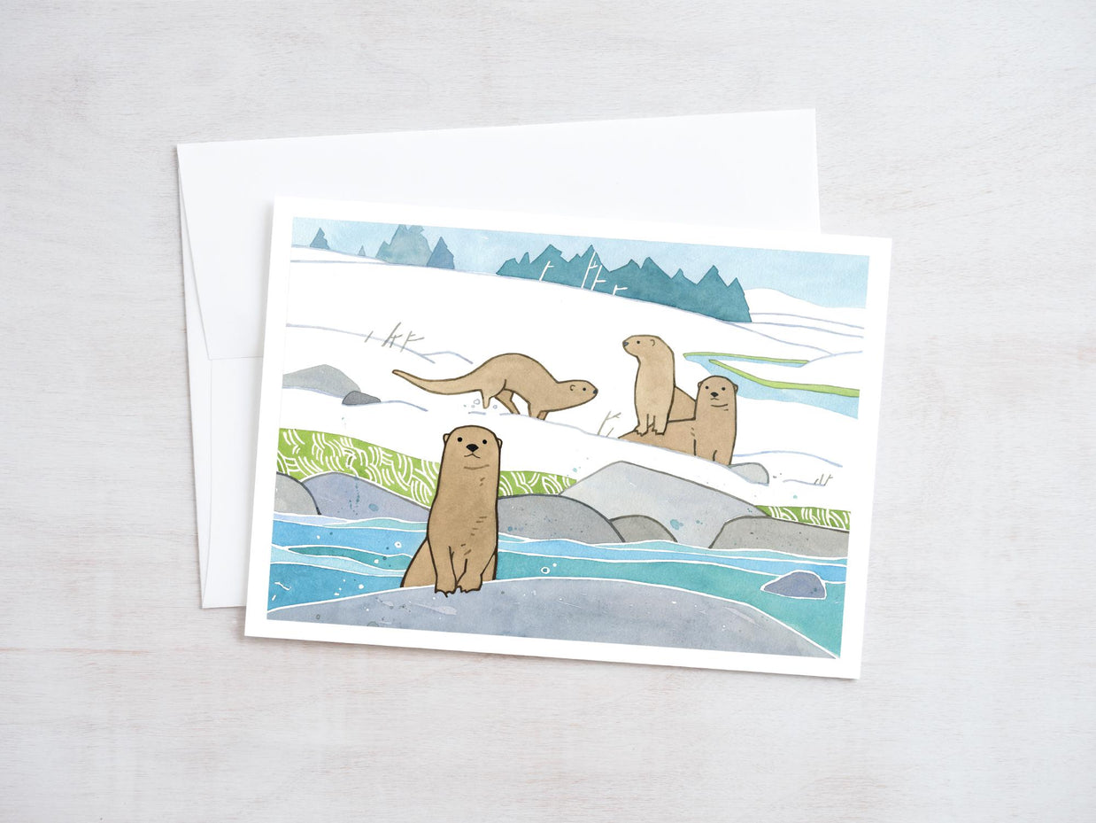 River Otters in Snow Card