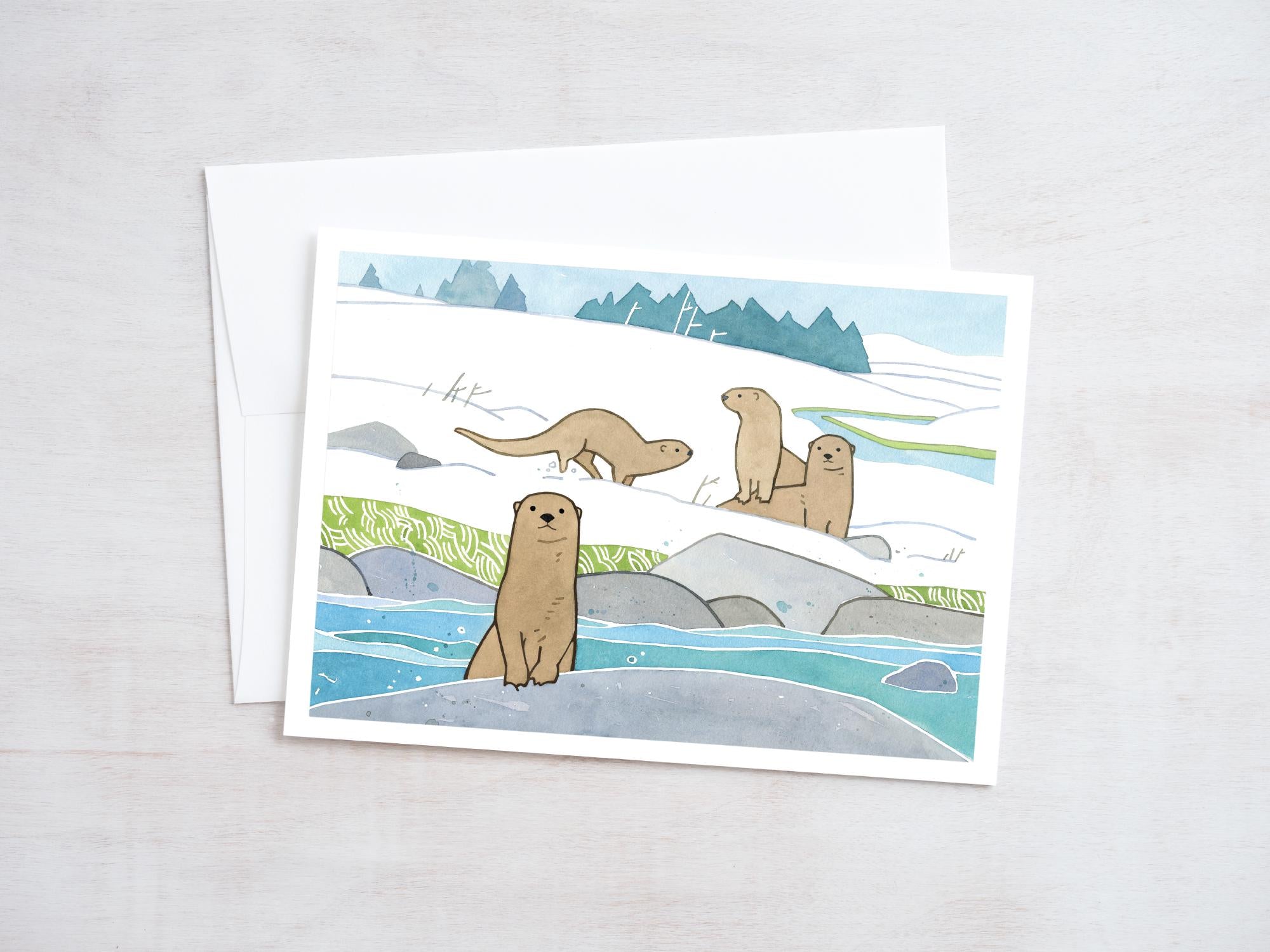 River Otters in Snow Card