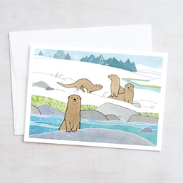 River Otters in Snow Card