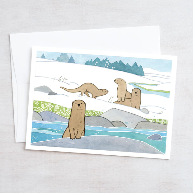 River Otters in Snow Card