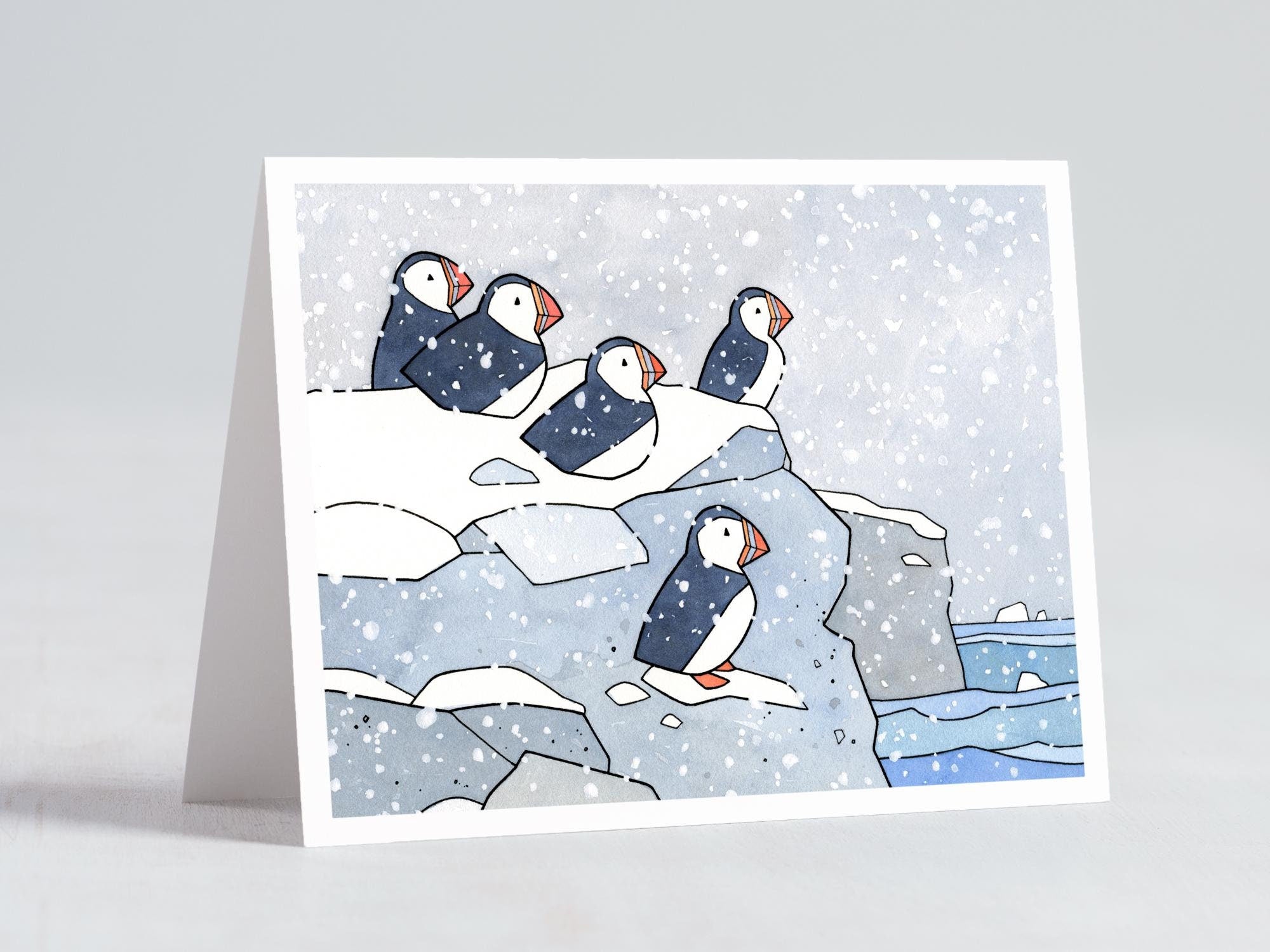 Puffins in Snow Card