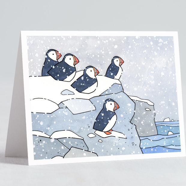 Puffins in Snow Card