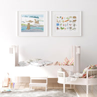River Otters in Snow Art Print Animal Kids Room Wall Decor
