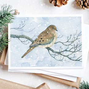 Mourning Dove Winter Card Christmas Holiday Bird in Snow Note Card