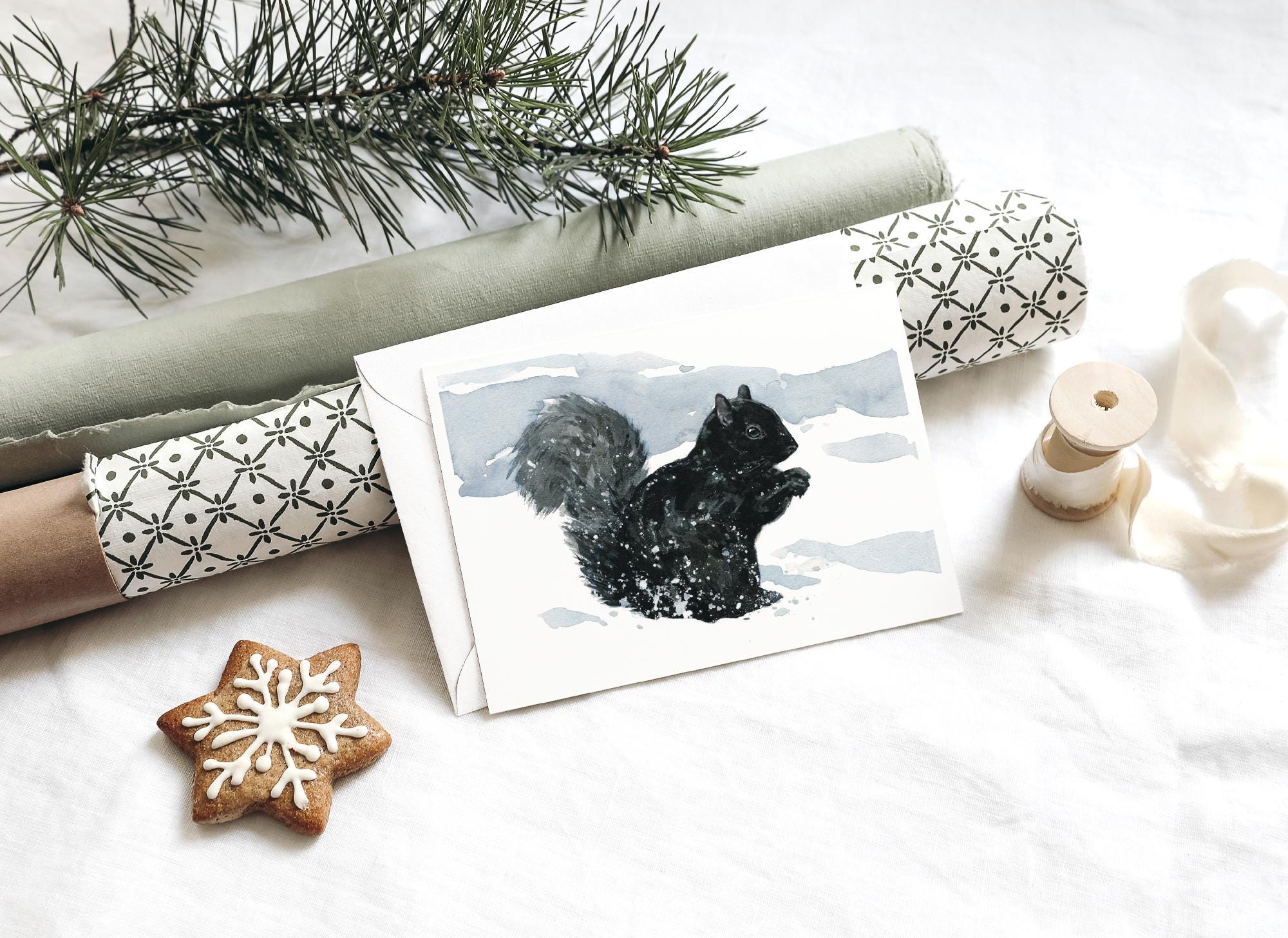 Black Squirrel in Snow Card