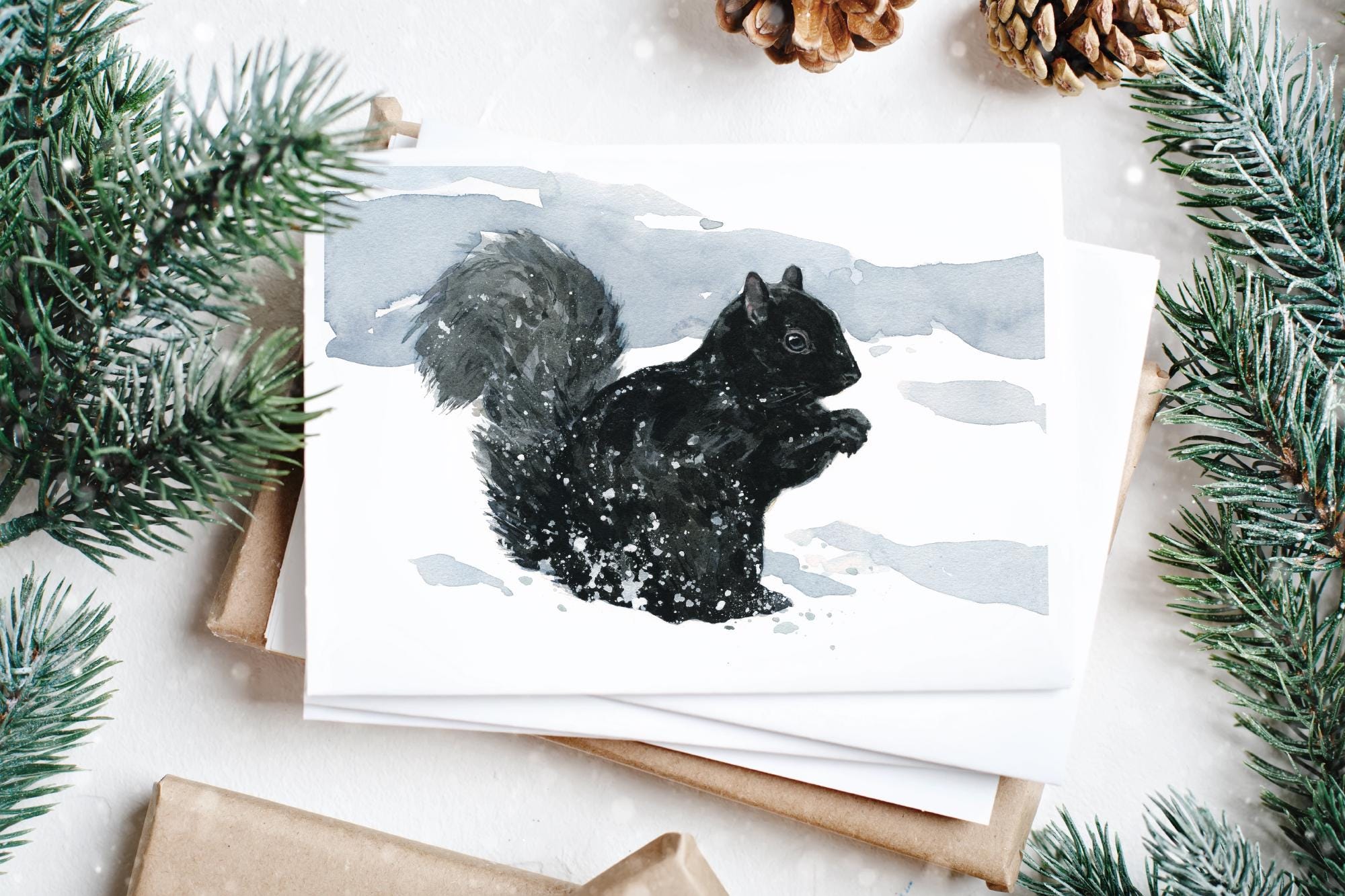 Black Squirrel in Snow Card