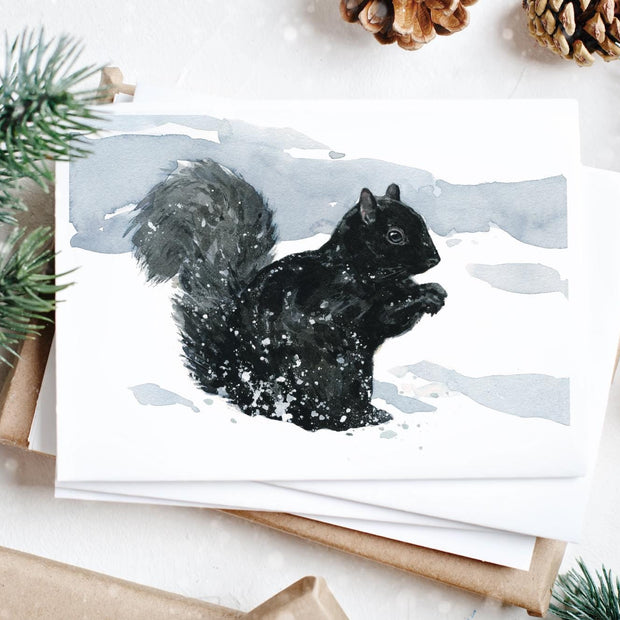 Black Squirrel in Snow Card