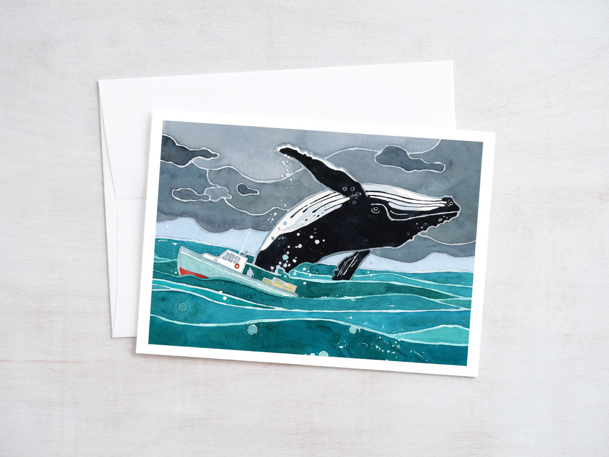 Breaching Whale & Fishing Boat Card