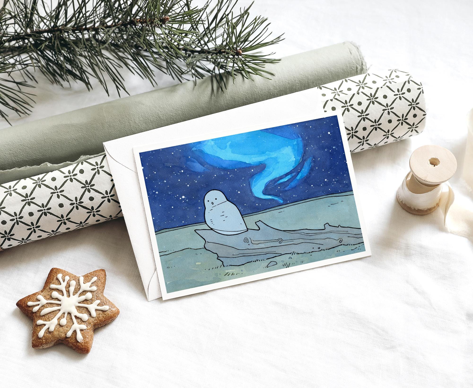 Snowy Owl Northern Lights Card