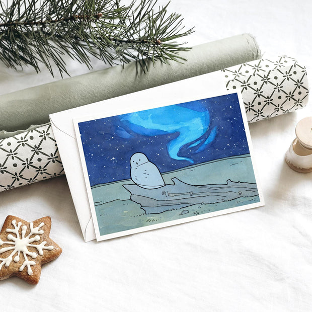 Snowy Owl Northern Lights Card