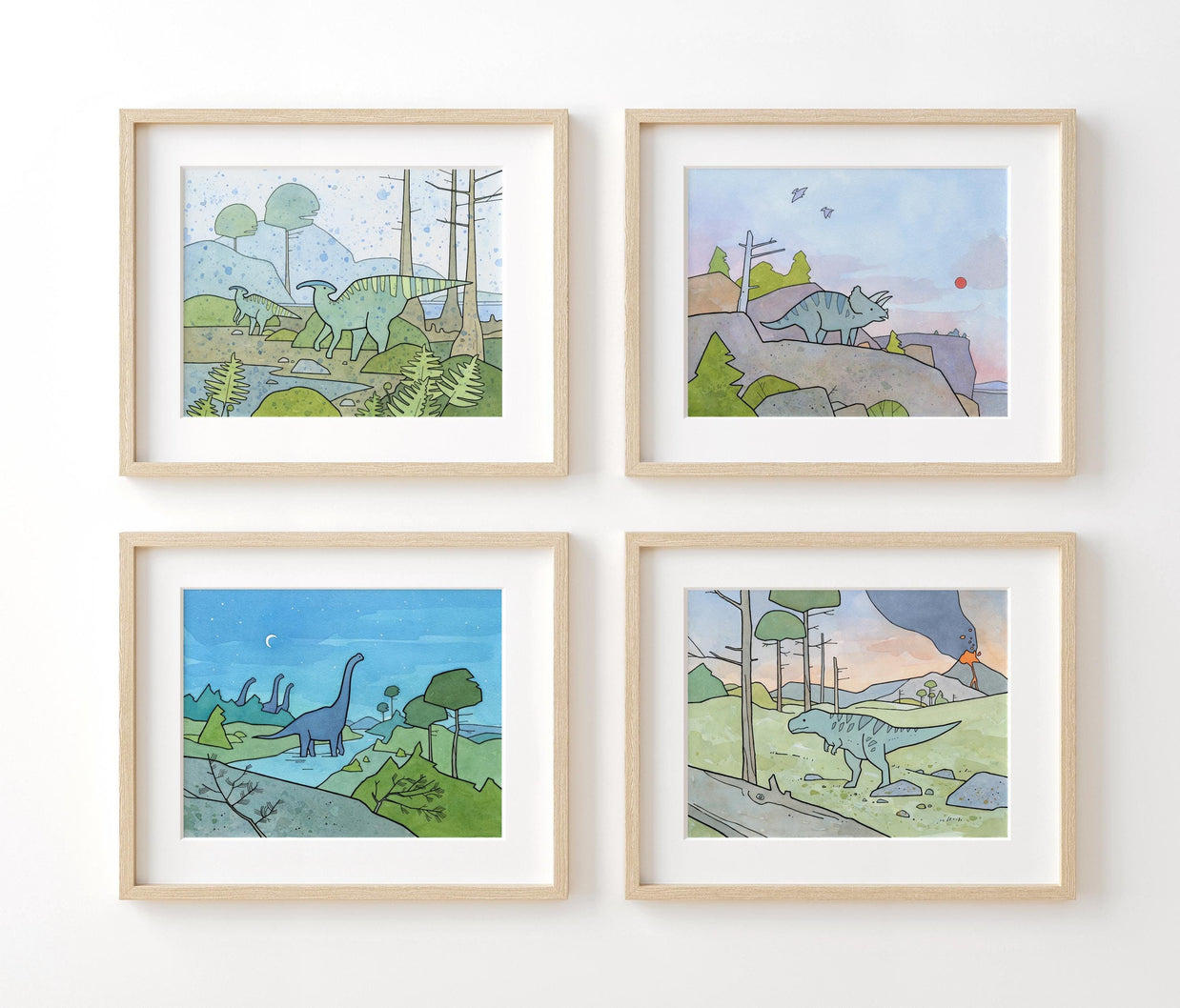 Dinosaur Illustration Prints: Children’s Wall Art Set