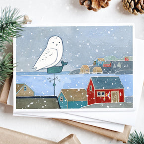 Snowy Owl Coastal Christmas Card