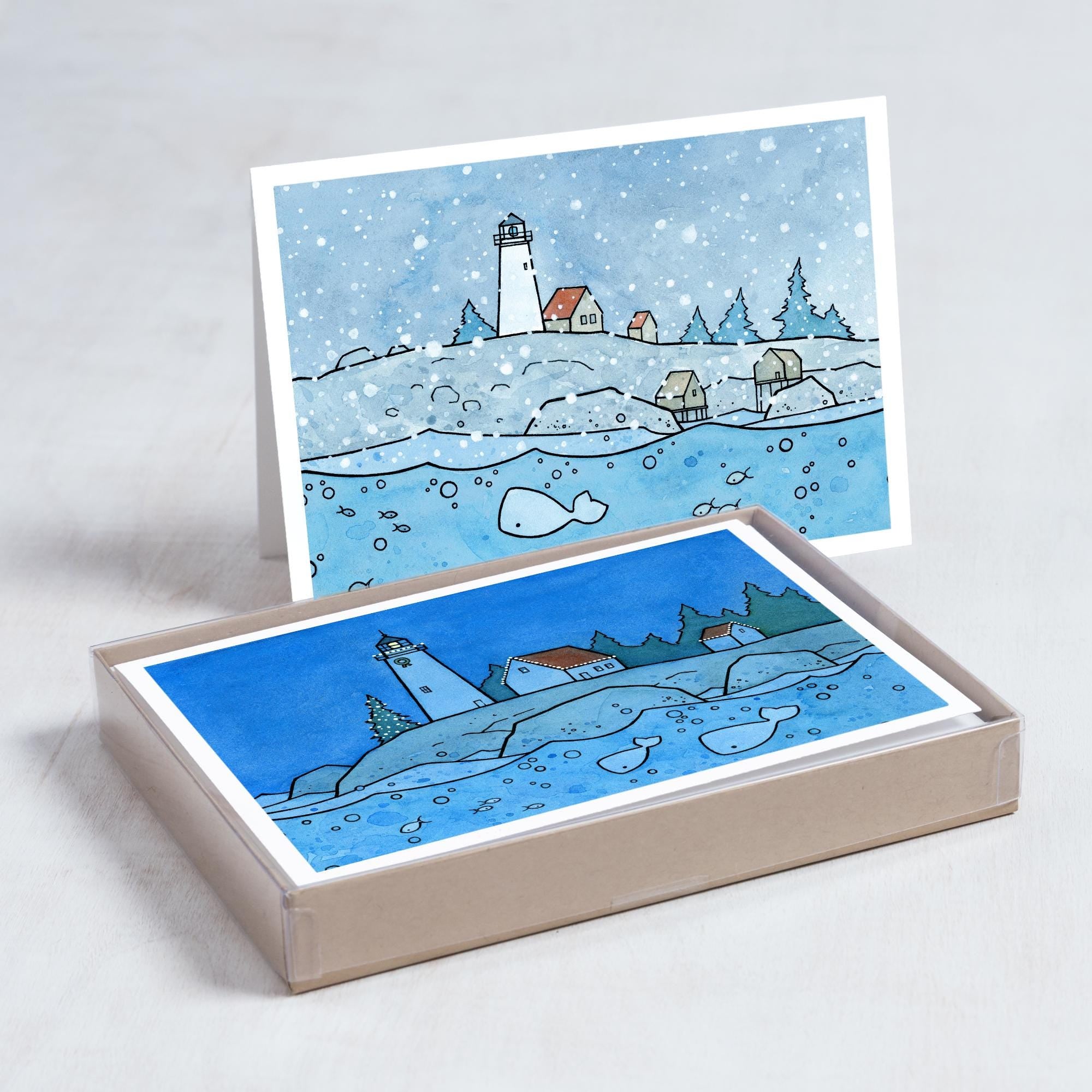 Whale Coastal Christmas Card Set