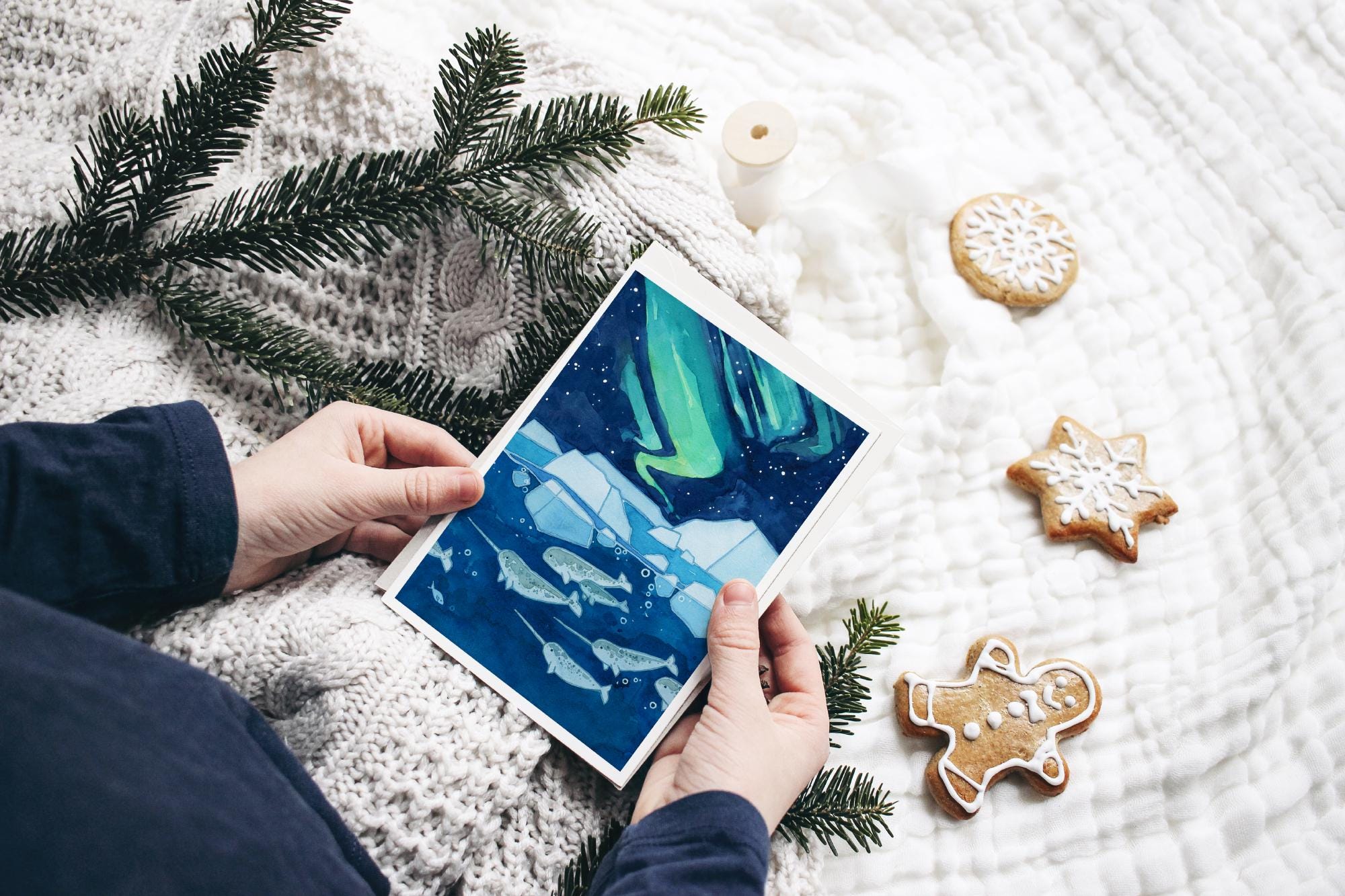 Narwhals and Northern Lights Card