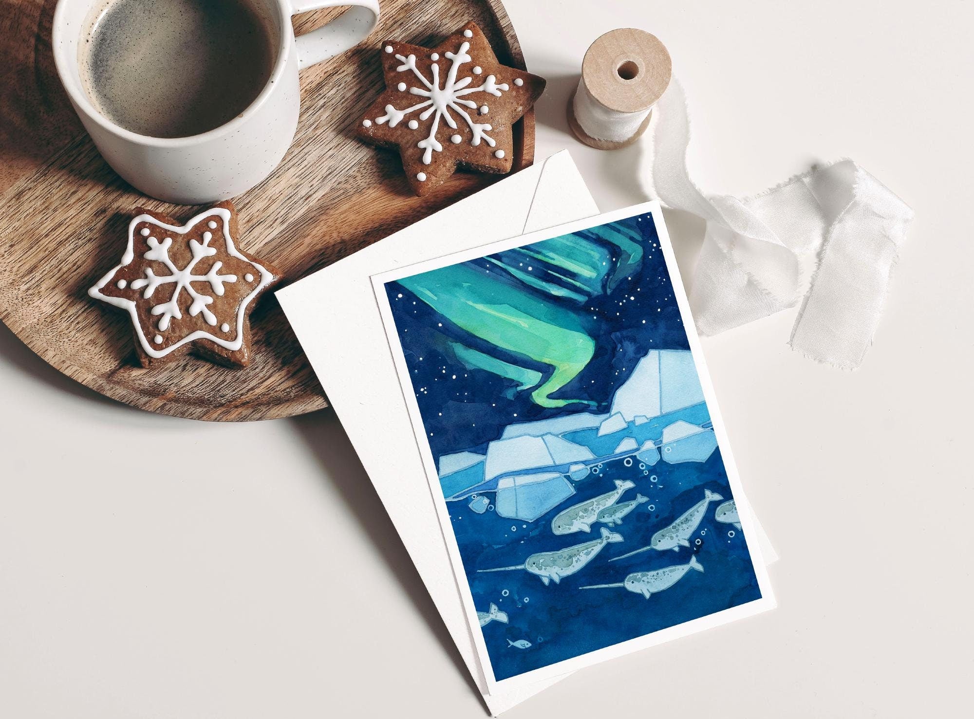 Narwhals and Northern Lights Card