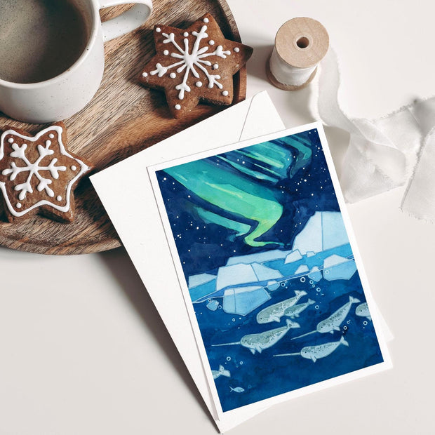 Narwhals and Northern Lights Card