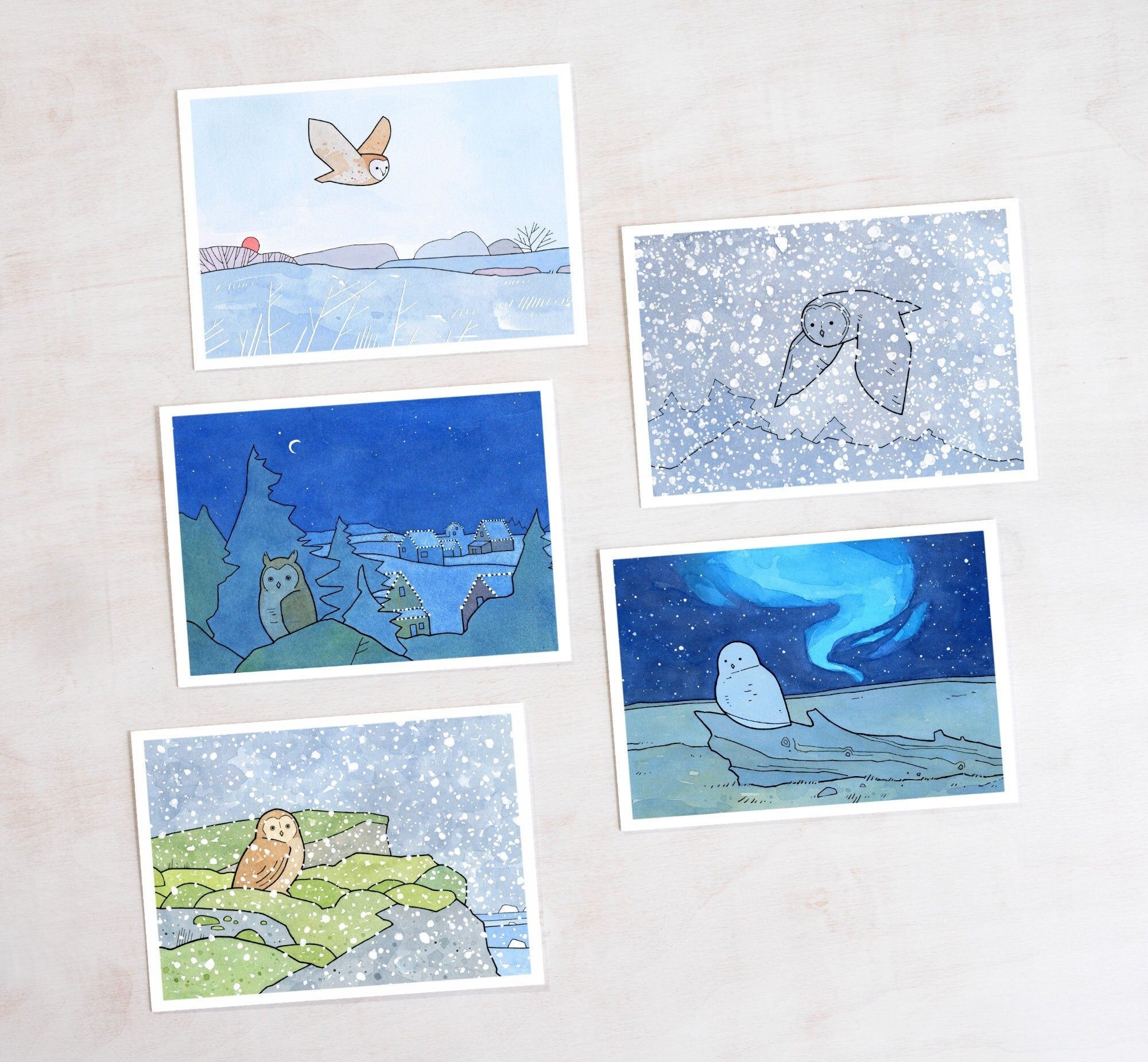 Owls Christmas Holiday Card Set II