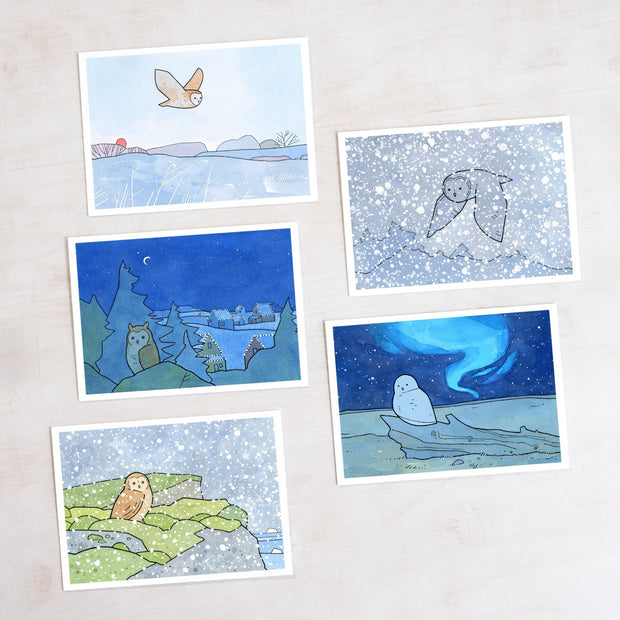 Owls Christmas Holiday Card Set II