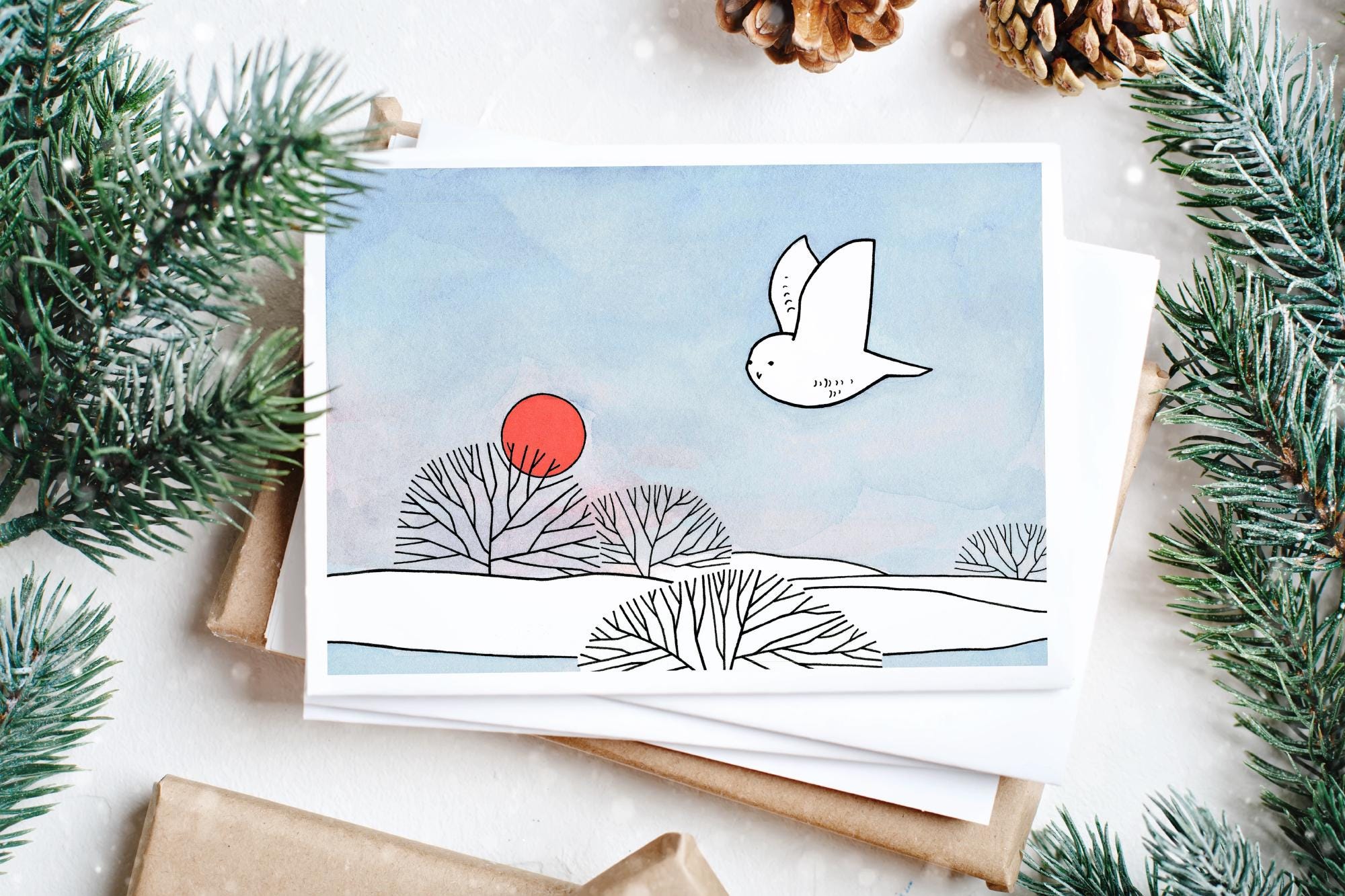 Owls Christmas Holiday Card Set I
