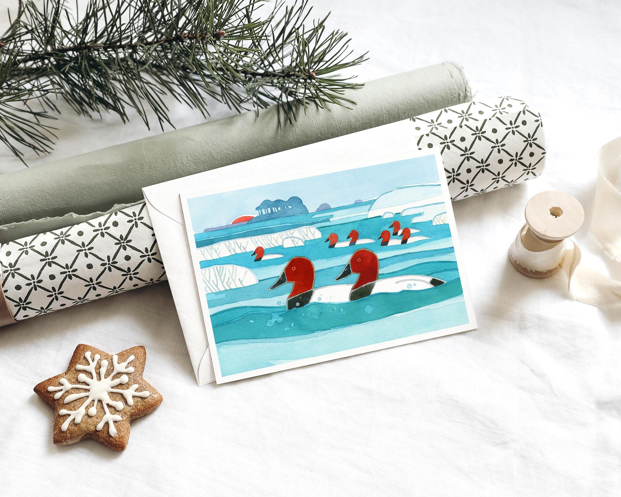 Canvasback Ducks Winter Holiday Card Set
