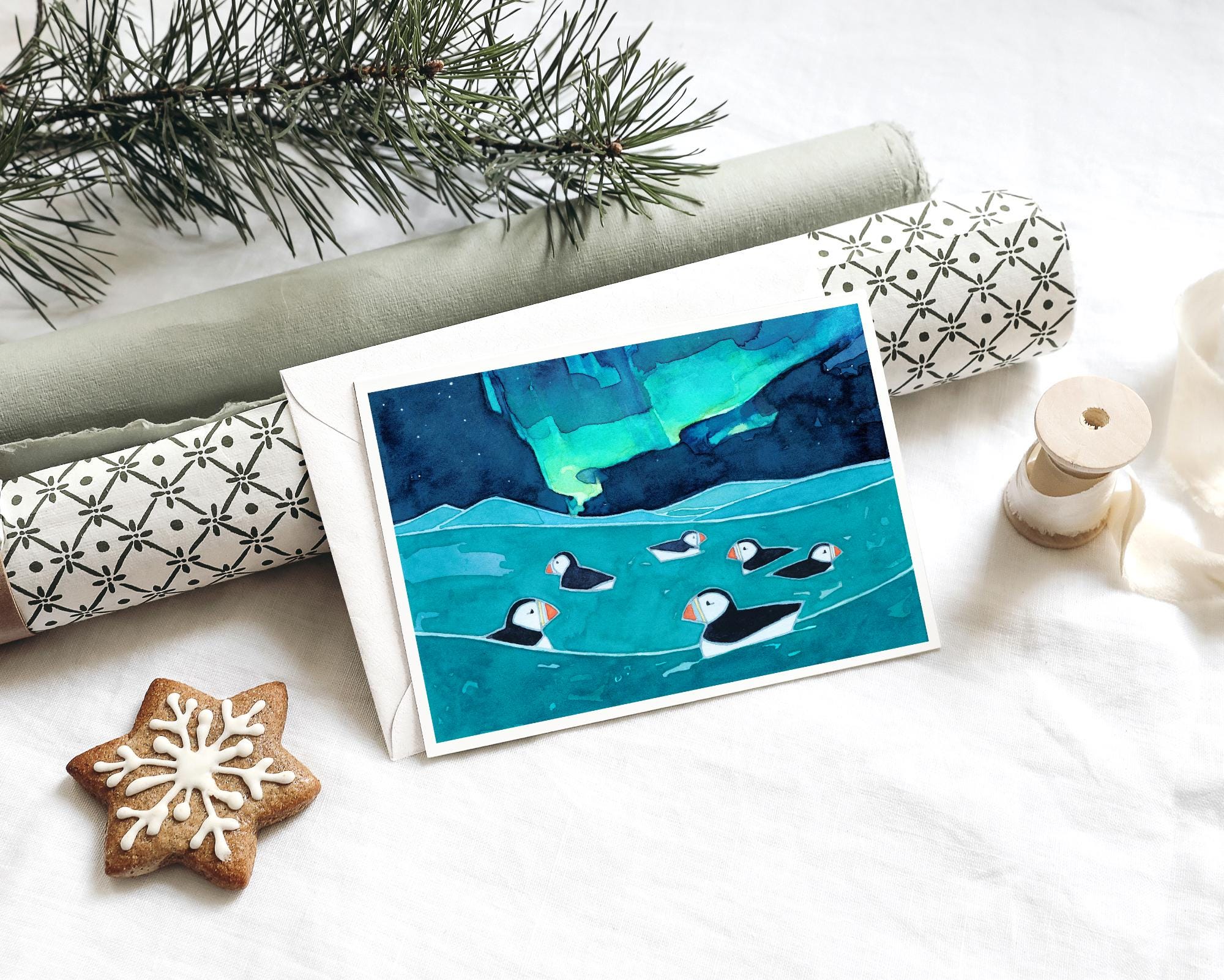 Puffins Northern Lights Card Set