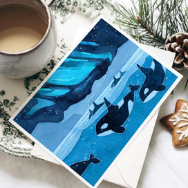 Orcas and Northern Lights Card
