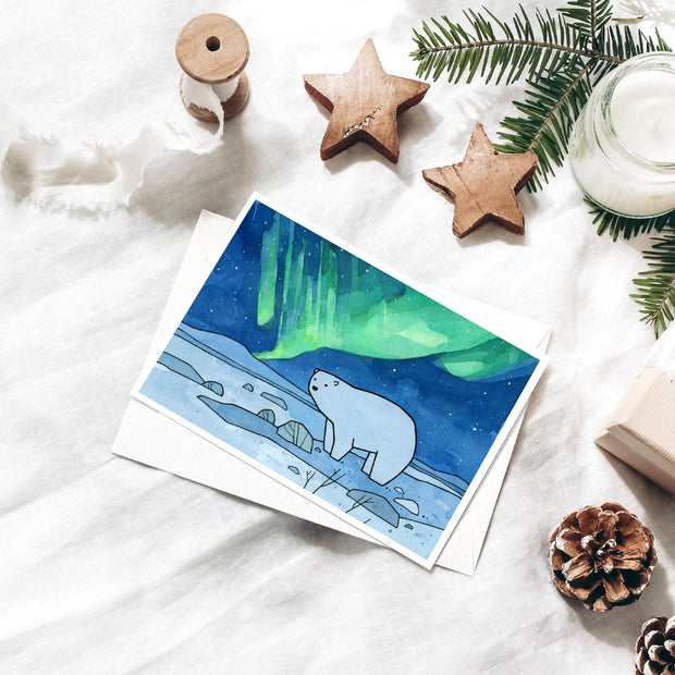 Polar Bear Northern Lights Card