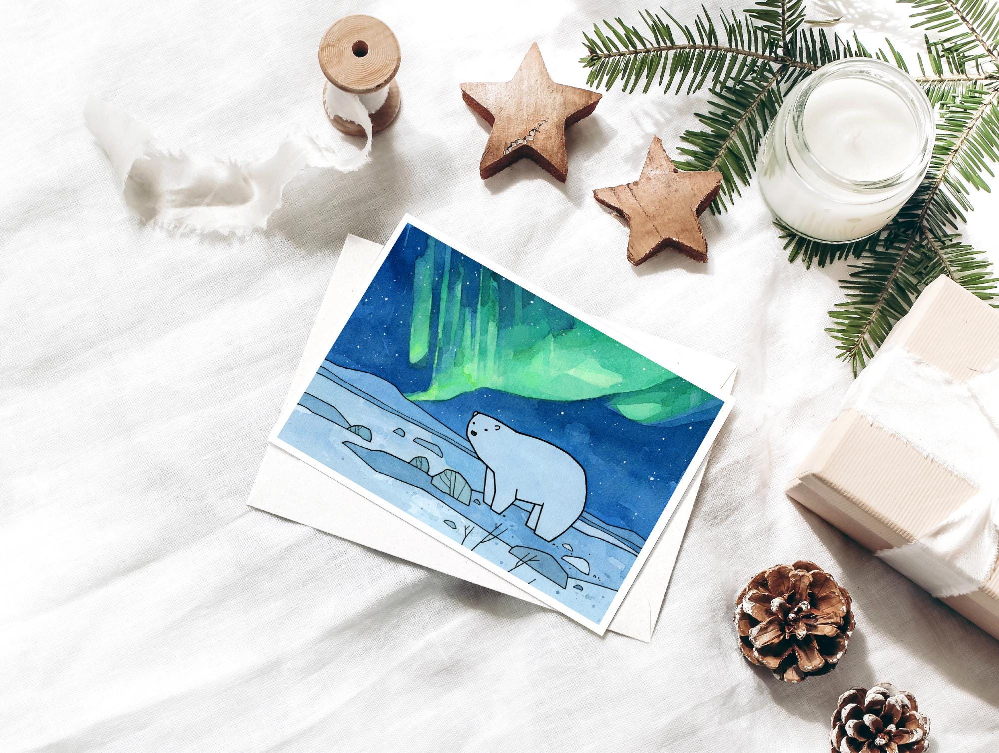 Polar Bear and Northern Lights Card Set