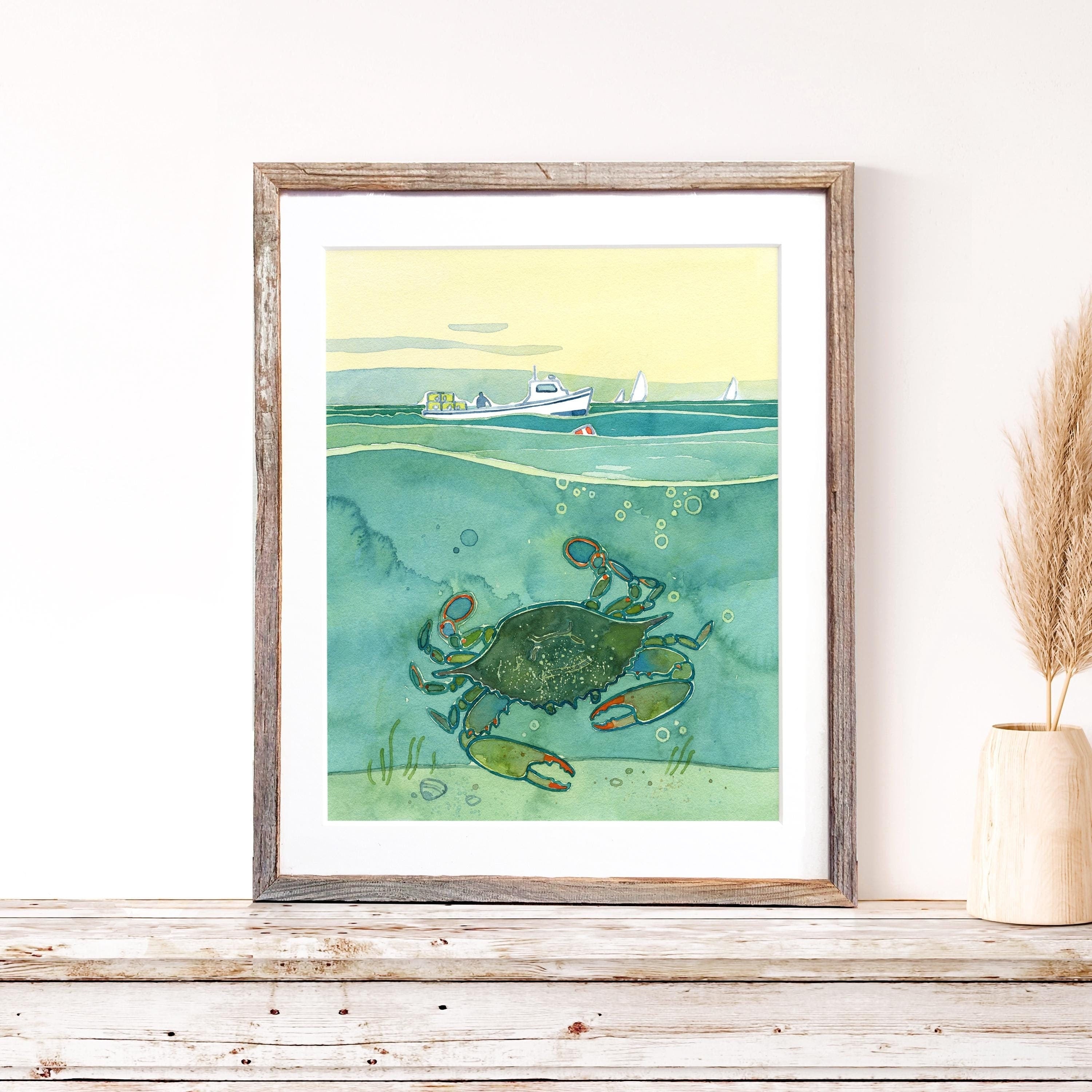 Blue Crab Print Fishing Boat Print