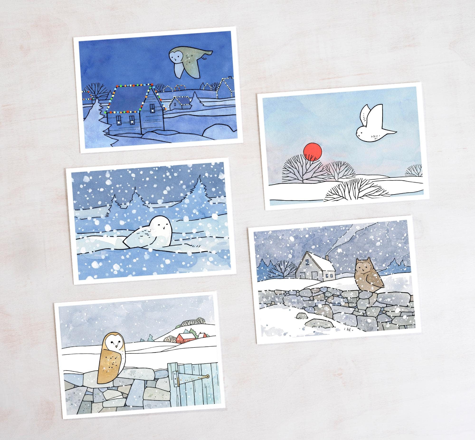 Owls Christmas Holiday Card Set I
