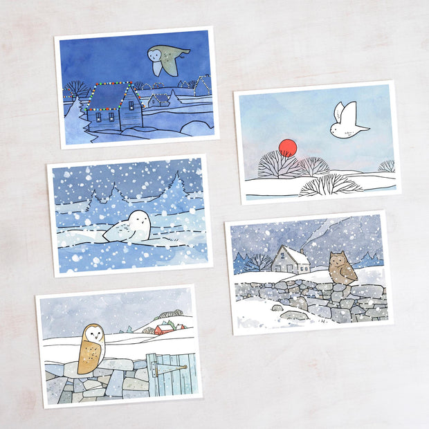 Owls Christmas Holiday Card Set I