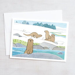 River Otters Winter Card Set