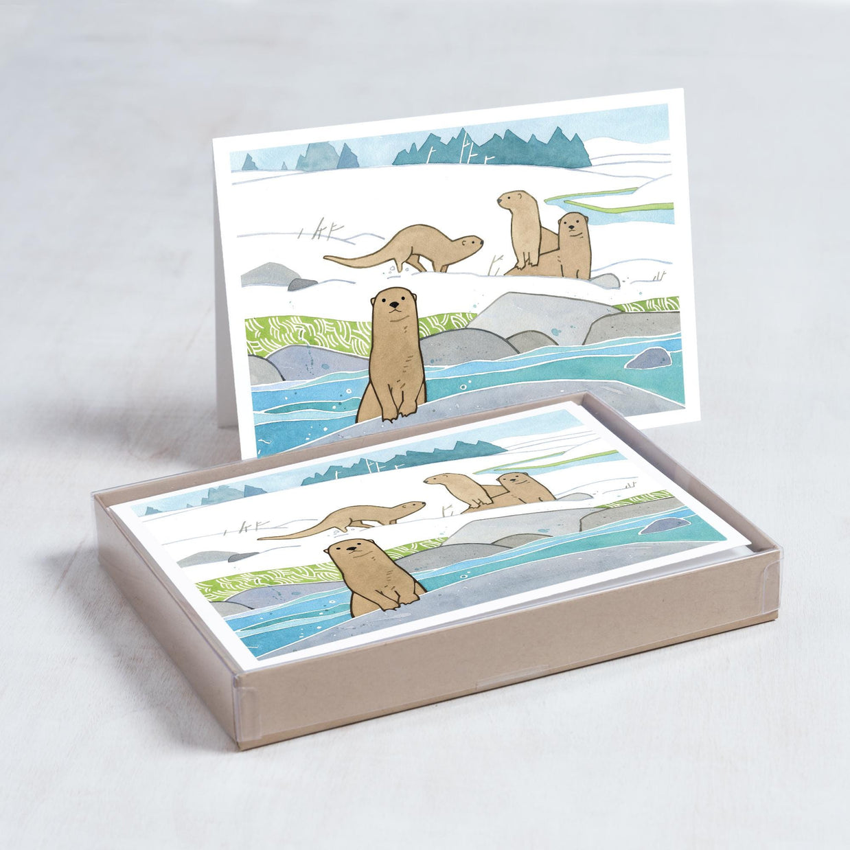 River Otters Winter Card Set