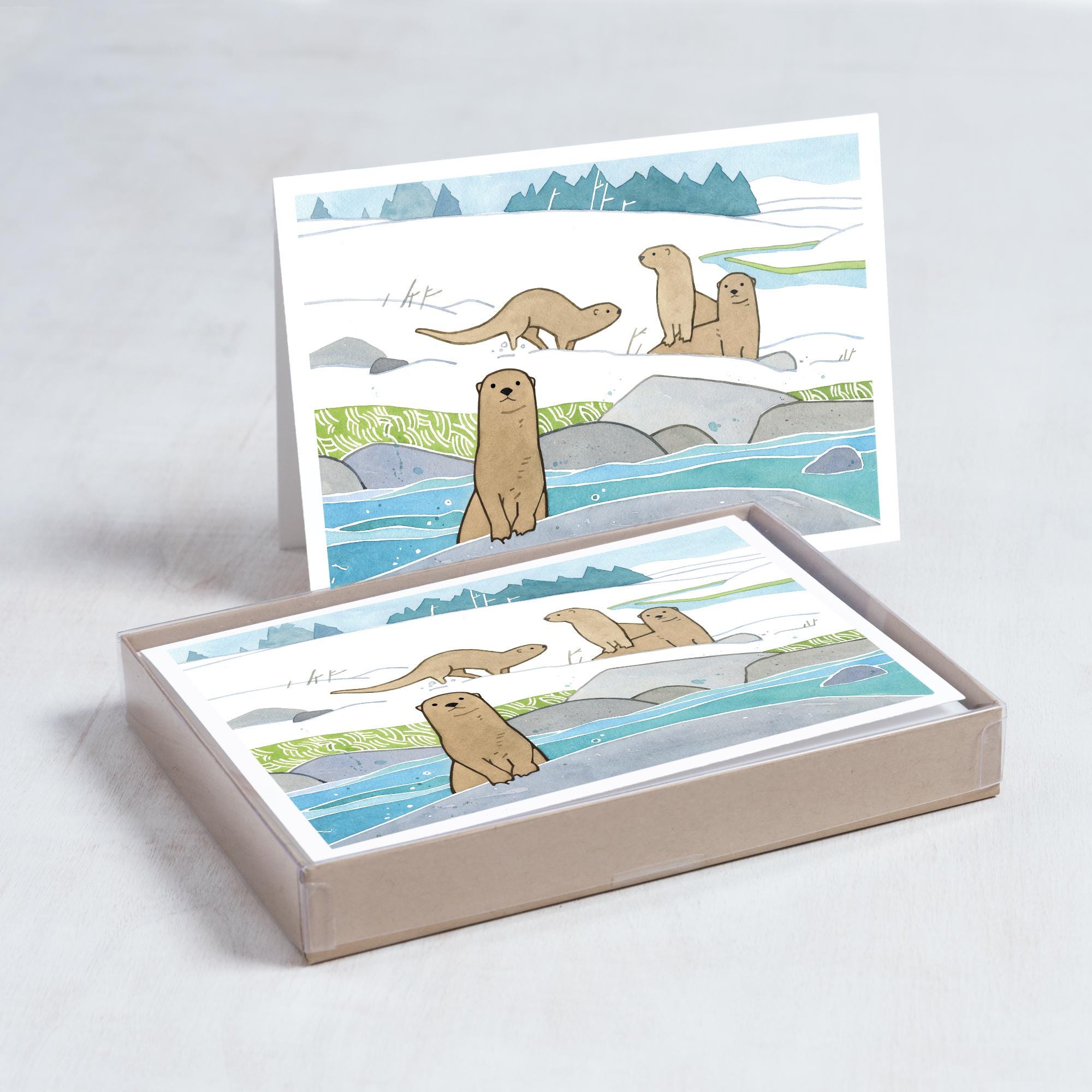 River Otters Winter Card Set