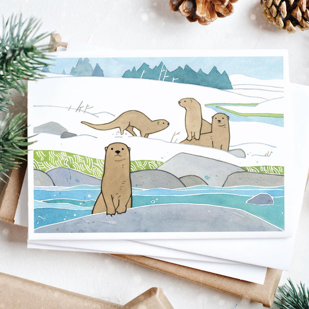 River Otters in Snow Card