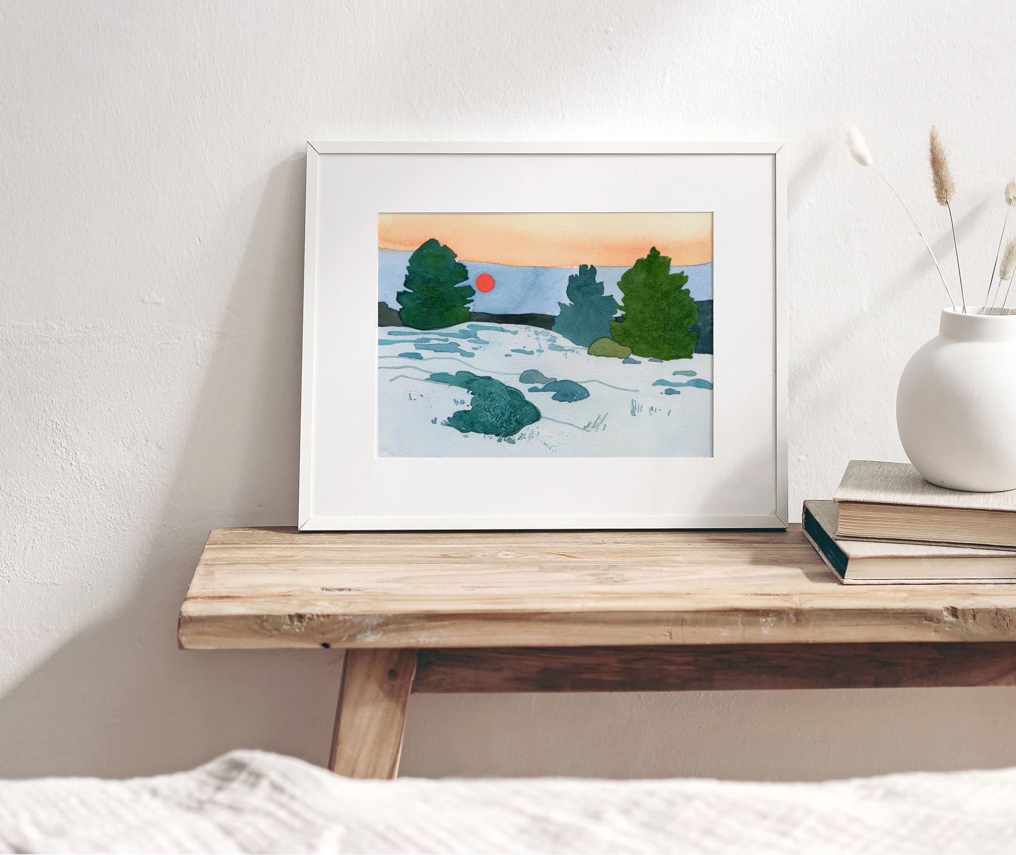 Winter Pines Sunset Landscape Print