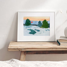Winter Pines Sunset Landscape Print