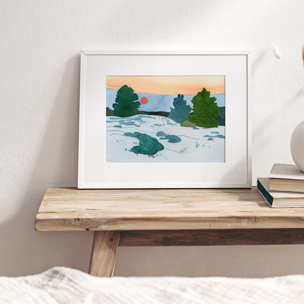 Winter Pines Sunset Landscape Print