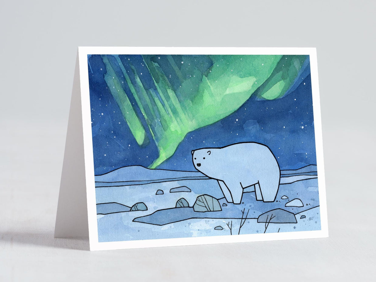 Polar Bear Northern Lights Card
