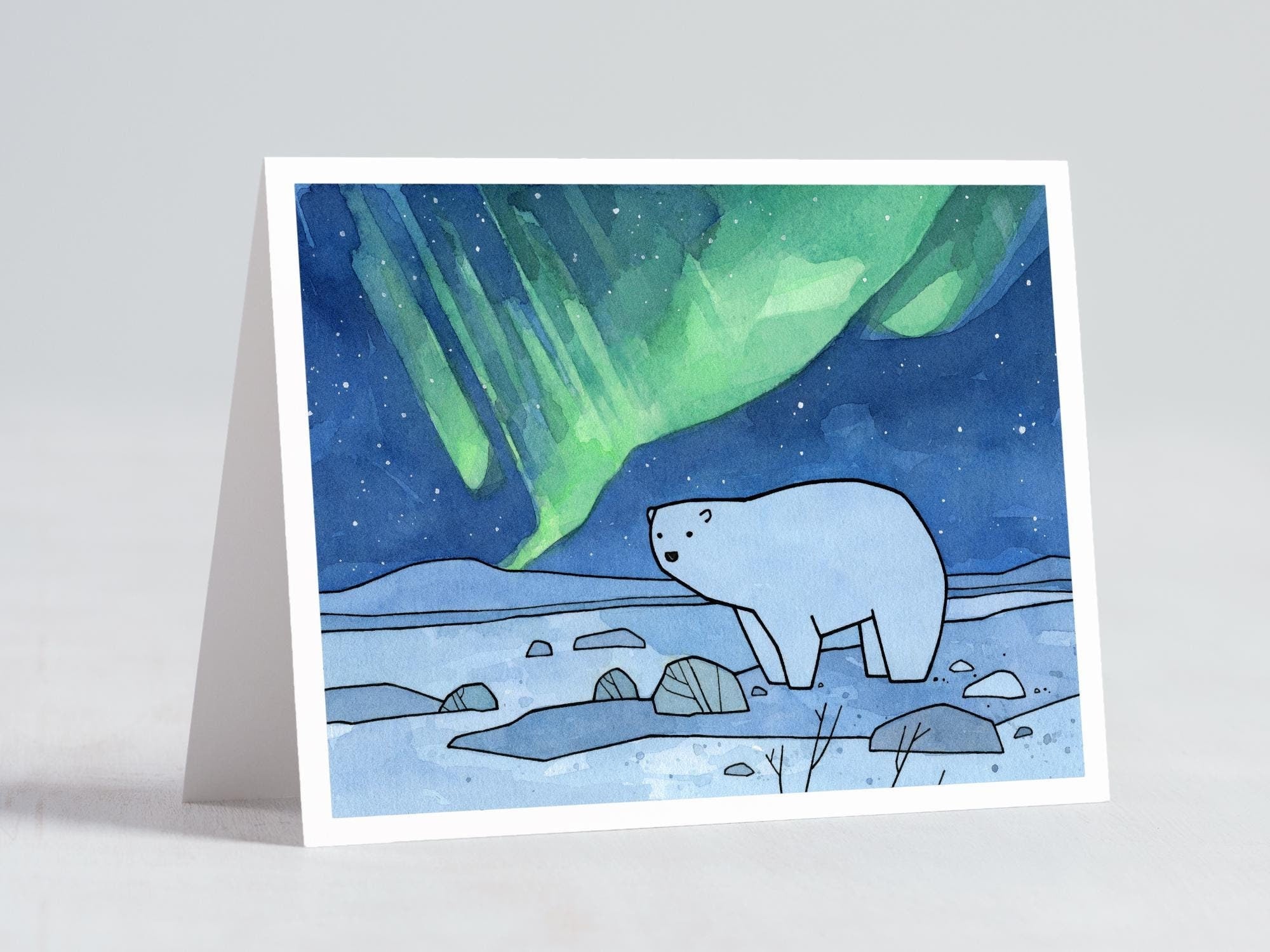 Polar Bear Northern Lights Card